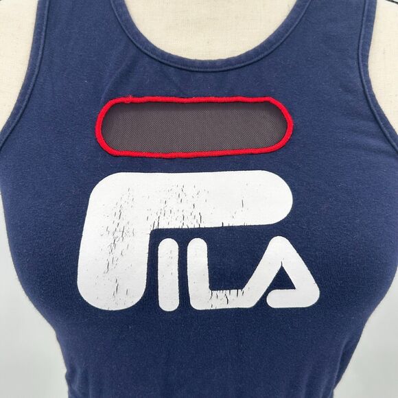 FILA Odette Logo Cropped Active Tank Top~Gym/Workout~Navy Blue~ Women's Sz Small - Picture 2 of 12